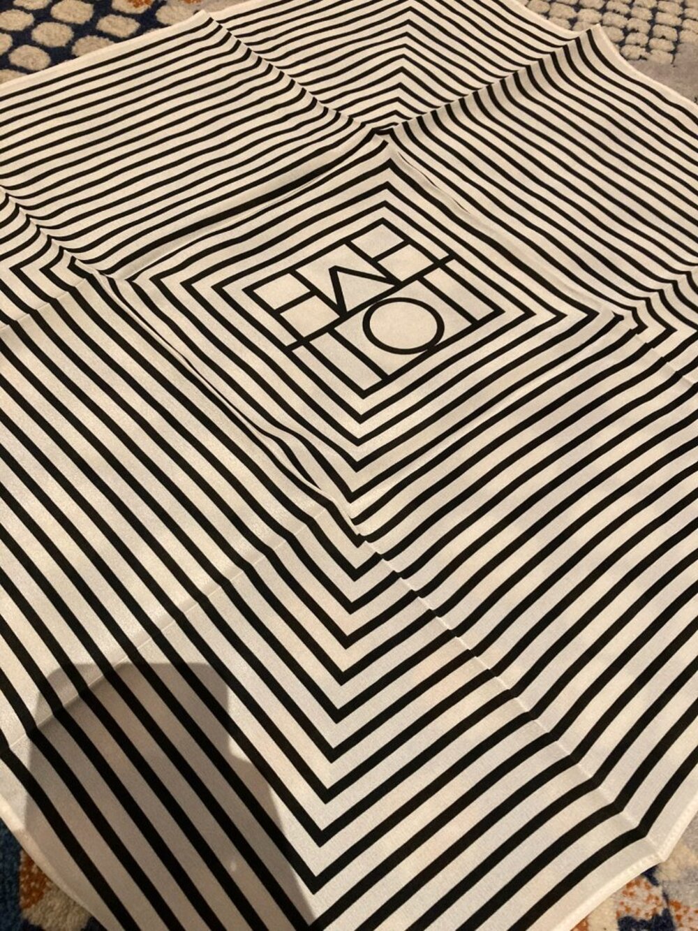 Toteme Black and Cream Geometric Silk Scarf